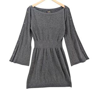 Laundry Shelli Segal Sweater Dress Dark Grey Long Snap Bell Sleeve Boatneck Sz M